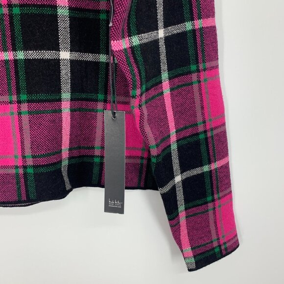 Nicole Miller Sweater Pink Black Plaid Mock Neck Stretch NWT - Picture 5 of 9